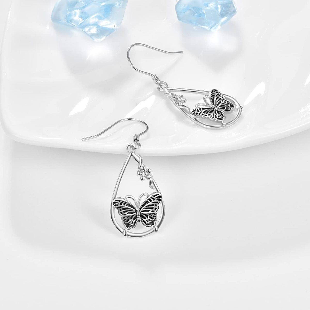 Pendientes colgantes de mariposa de plata de ley para mujer-4