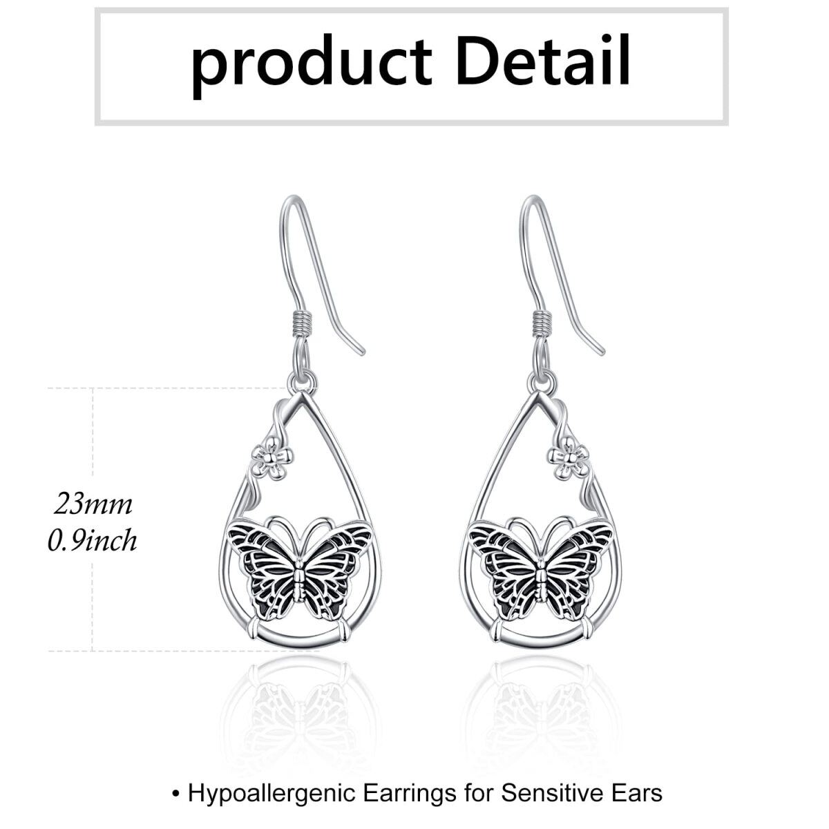 Sterling Silver Butterfly Drop Earrings for Women-5