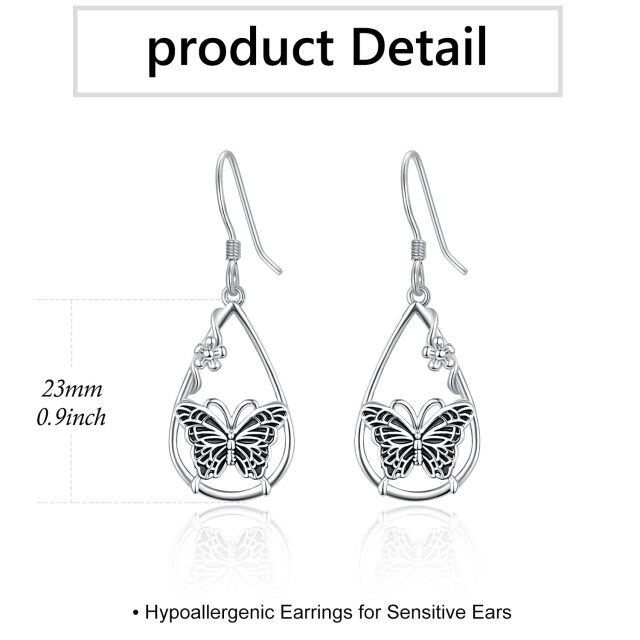 Pendientes colgantes de mariposa de plata de ley para mujer-5