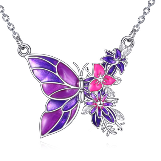 Collier en argent sterling avec papillons et fleurs pour femme