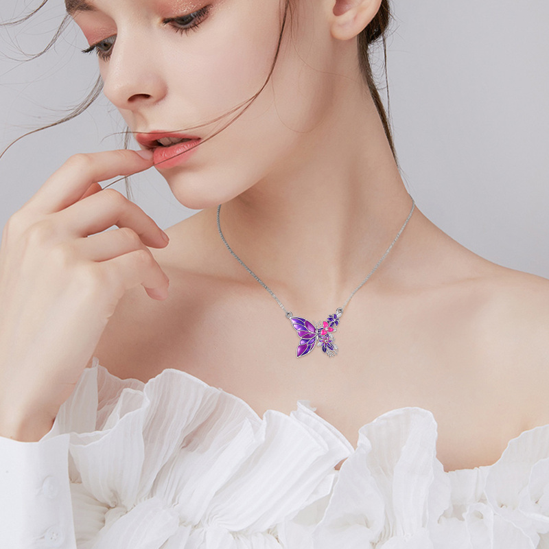 Halskette mit Schmetterlings- und Blumenmotiv aus Sterlingsilber für Damen-2