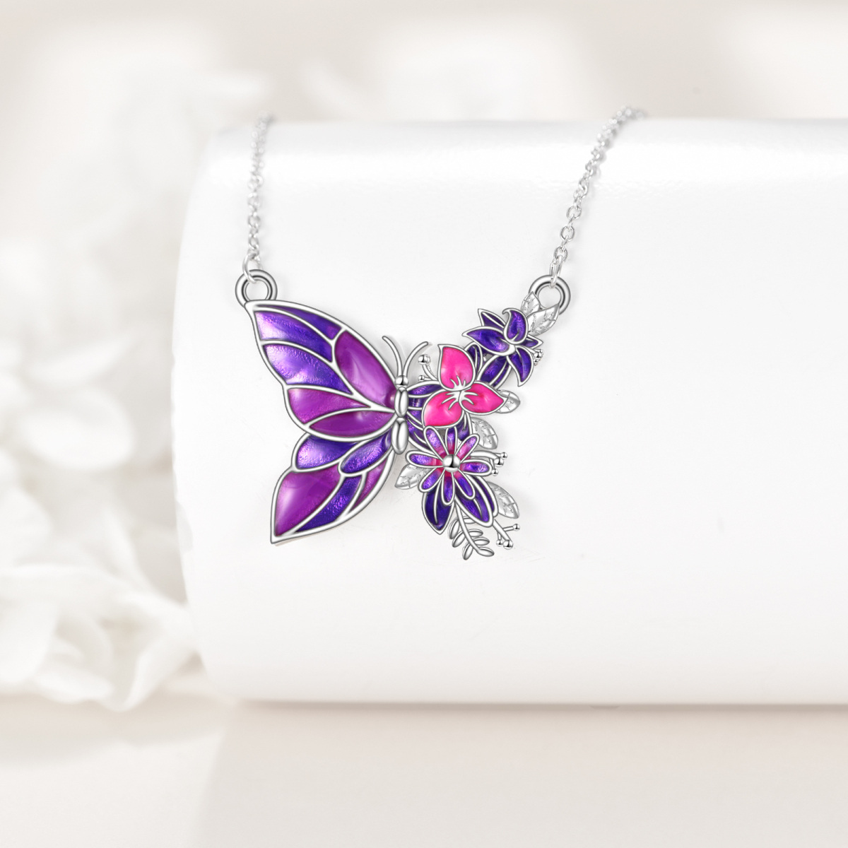 Sterling Silver Butterfly Flowers Necklace for Women-3