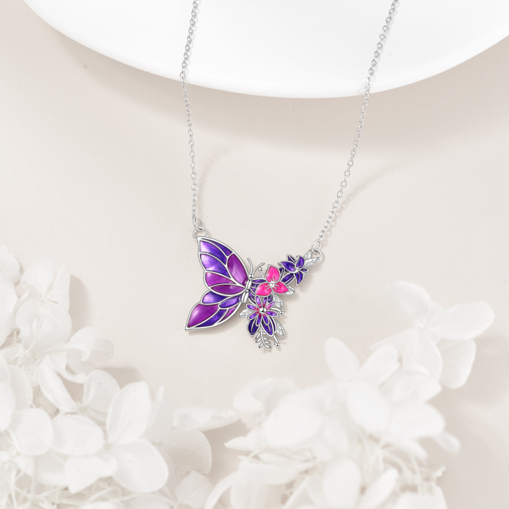 Collana con fiori a farfalla in argento sterling per donna-4