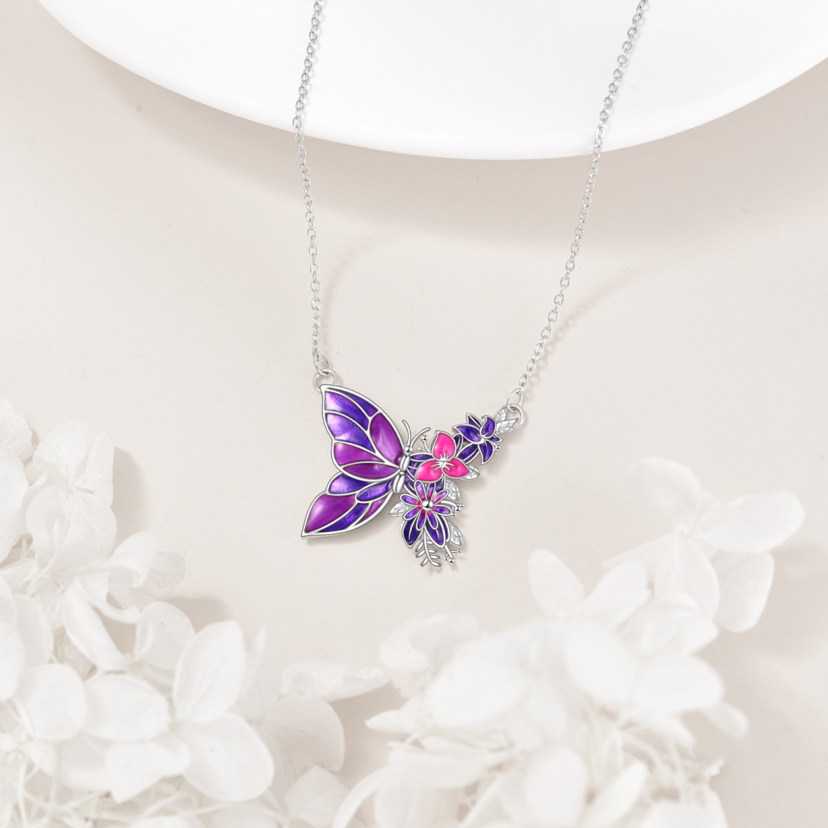 Sterling Silver Butterfly Flowers Necklace for Women-4