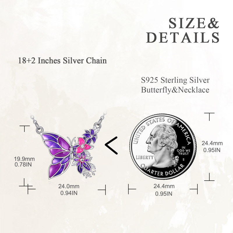 Halskette mit Schmetterlings- und Blumenmotiv aus Sterlingsilber für Damen-5