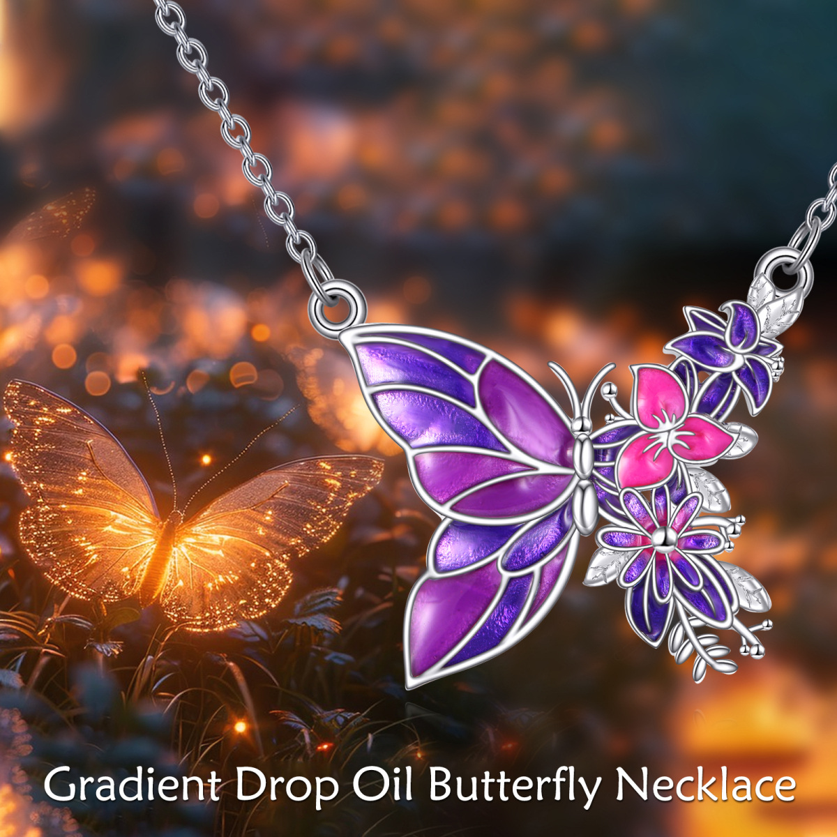 Sterling Silver Butterfly Flowers Necklace for Women-6