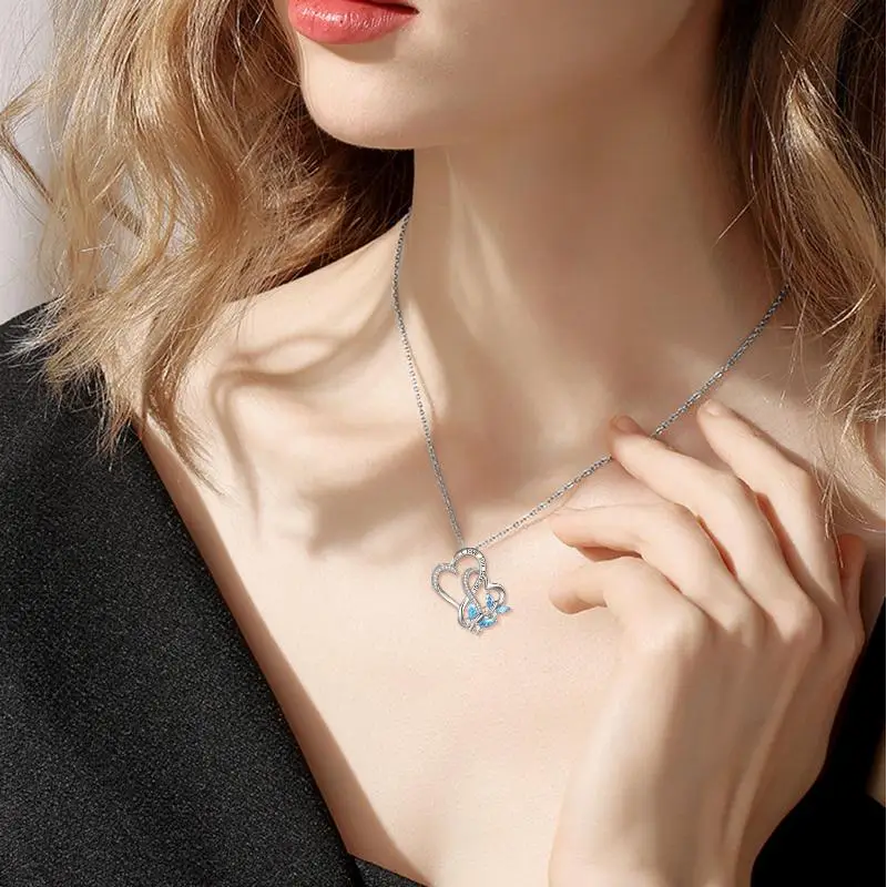 Collar de plata de ley con forma de mariposa y corazón grabado con circonita cúbica para mujer-2