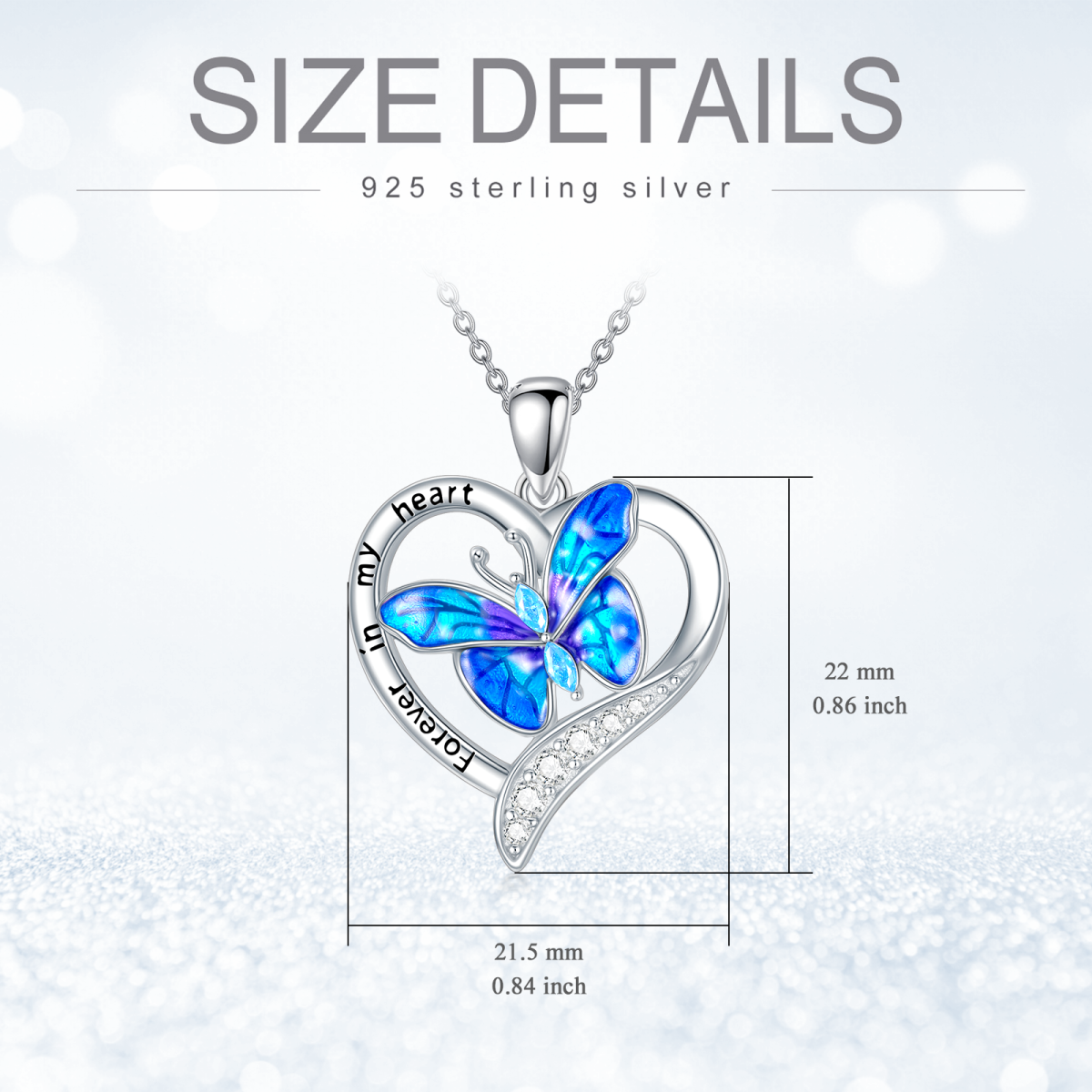 Sterling Silver Cubic Zirconia Butterfly & Heart Pendant Necklace with Engraved Word-5