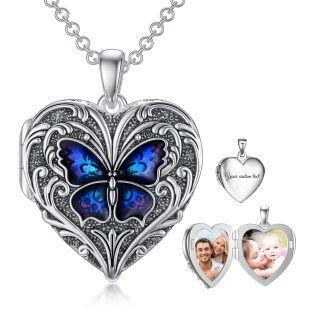 Sterling Silver Butterfly Heart Personalized Engraving Photo Locket Necklace-5