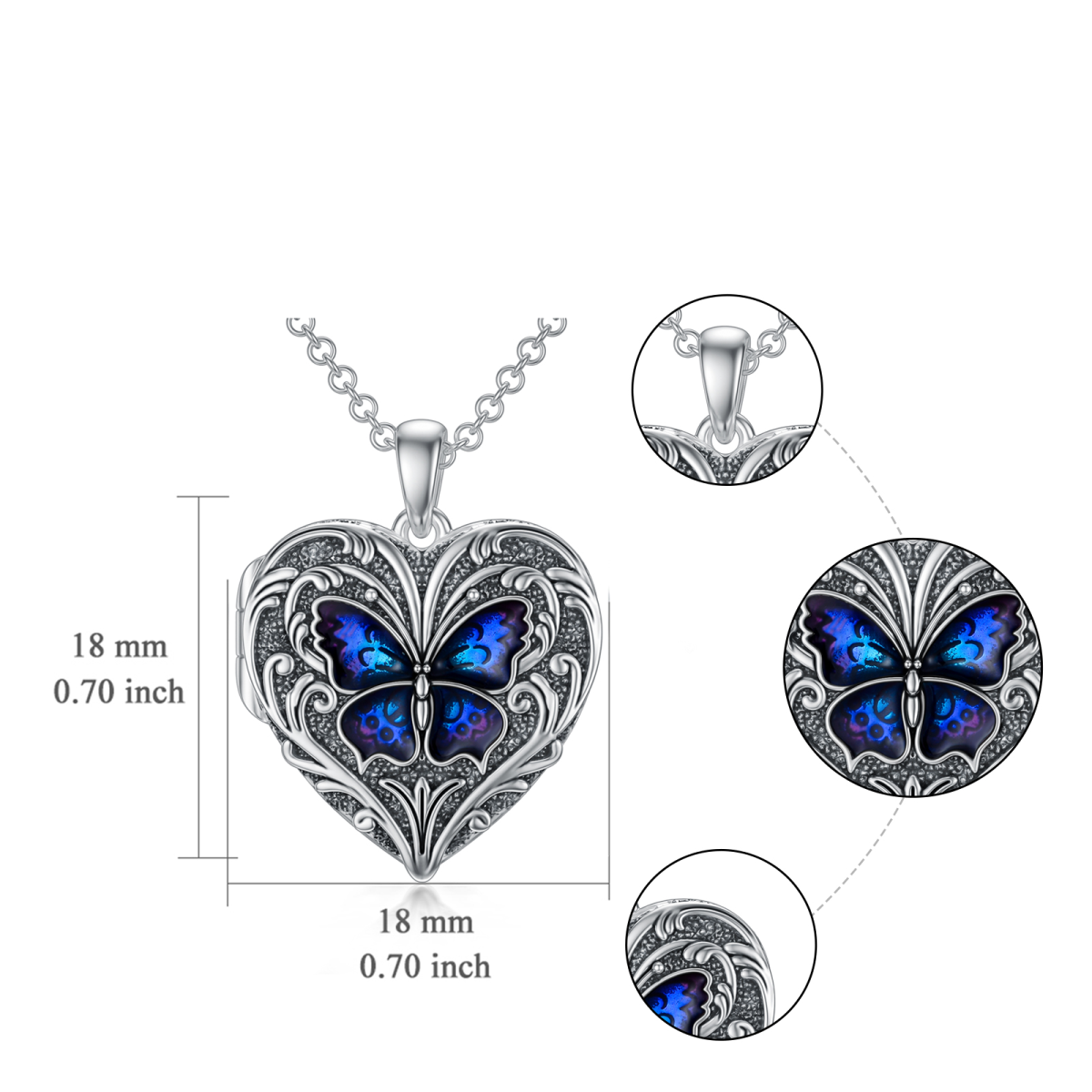 Collar con medallón fotográfico personalizado con forma de corazón y mariposa en plata de ley para mujeres y hombres-6