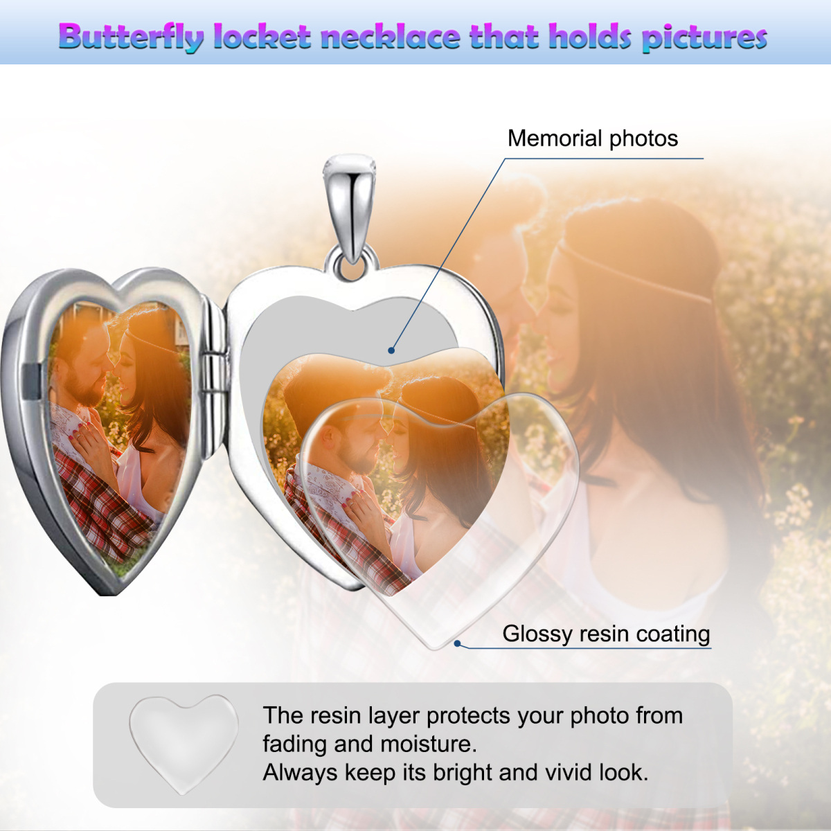 Sterling Silver Butterfly & Heart Personalized Photo Locket Necklace for Women Men-7