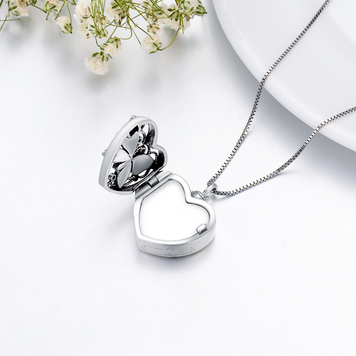 Collana di urna crematoria in argento sterling con cuore di farfalla personalizzato con foto per le ceneri-6