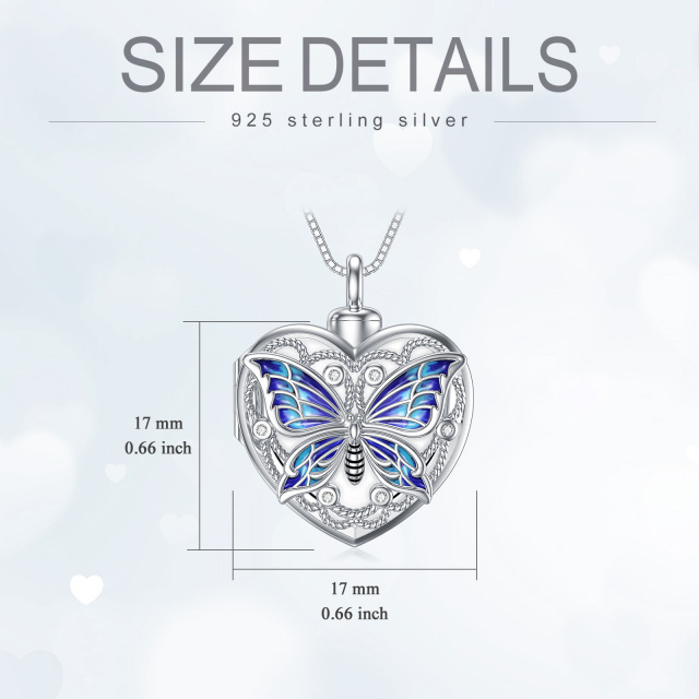 Plata de ley Cubic Zirconia Mariposa Corazón Personalizado Foto Cremación Urna Collar para cenizas-7