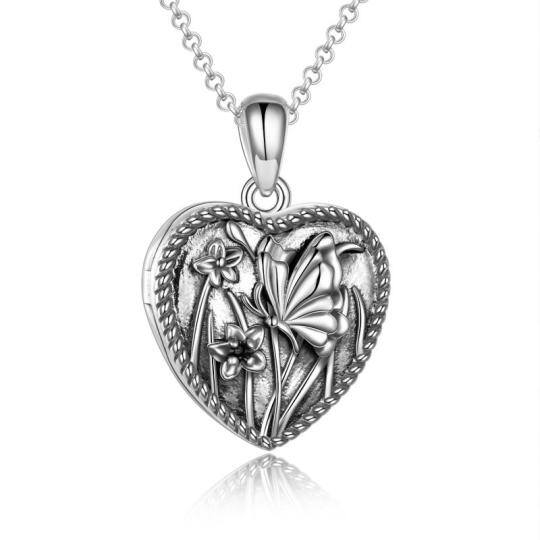 Collier en argent sterling avec pendentif photo personnalisé papillon et coeur