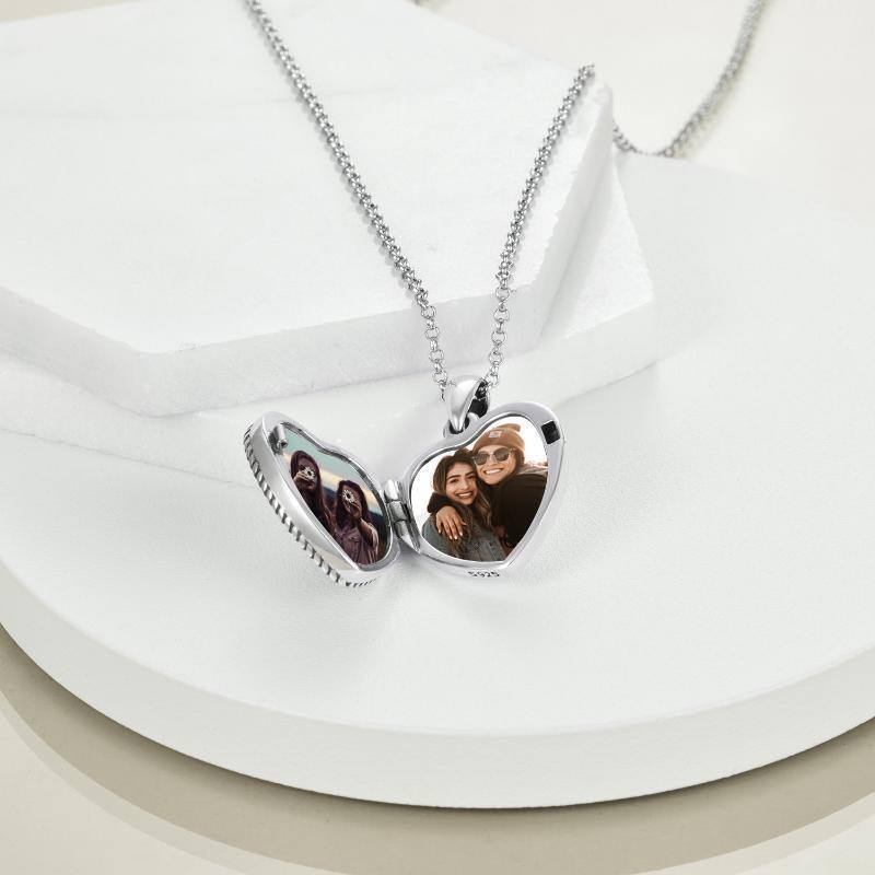 Sterling Silver Butterfly & Heart Personalized Photo Locket Necklace-4