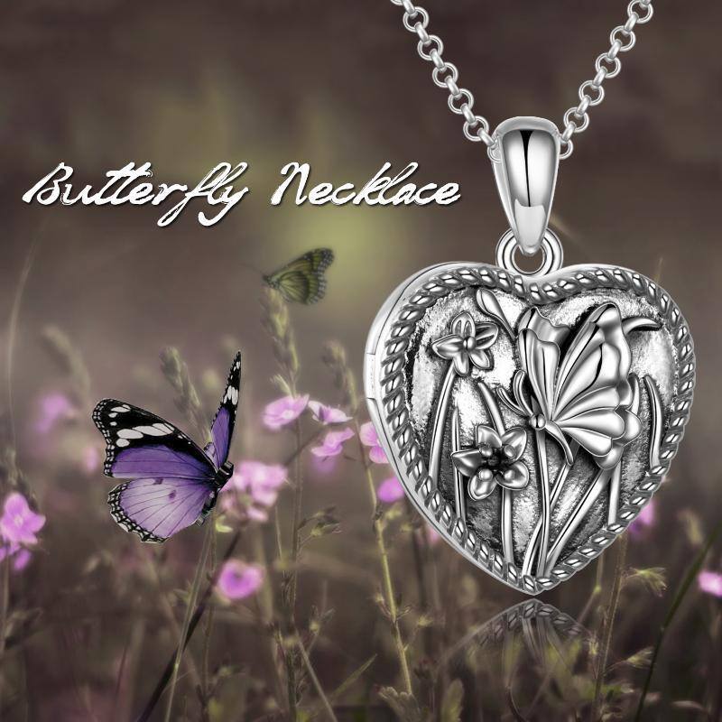 Sterling Silver Butterfly & Heart Personalized Photo Locket Necklace-5