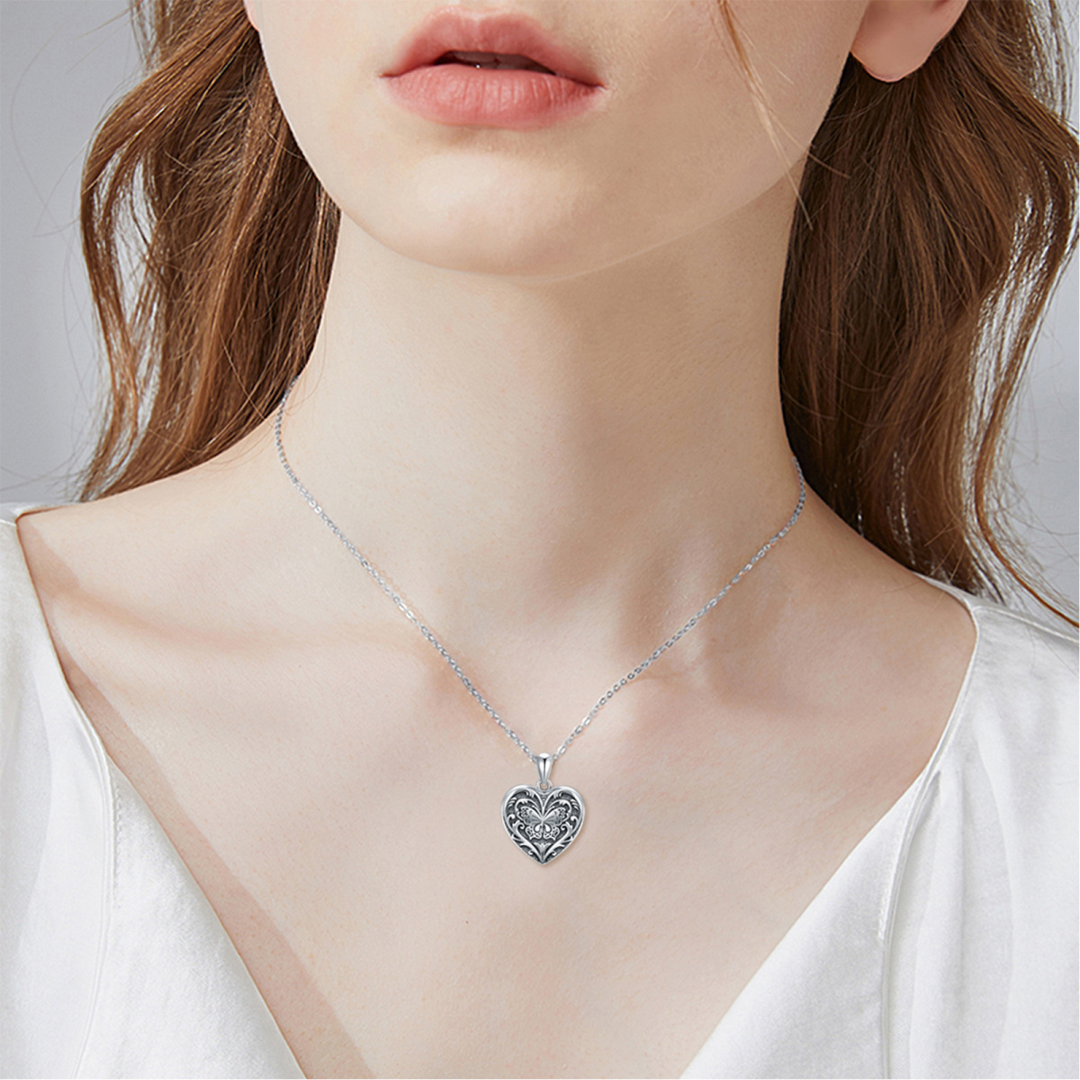 Sterling Silver Butterfly Heart Personalized Photo Locket Necklace-2