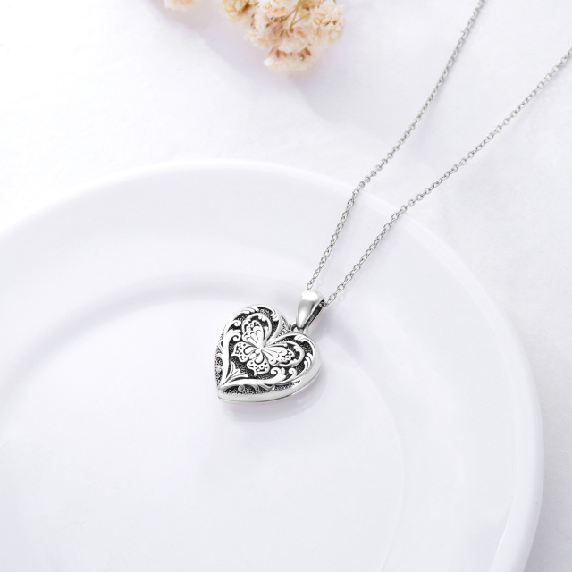 Collier en argent sterling avec pendentif photo personnalisé en forme de coeur de papillon-4