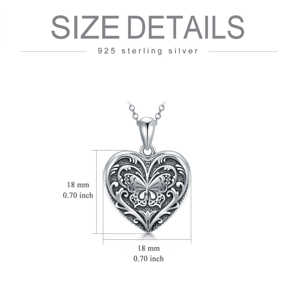 Collana con medaglione personalizzato con cuore a farfalla in argento sterling-6