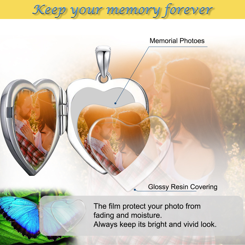 Sterling Silver Butterfly Heart Shaped Abalone Shellfish Personalized Engraving Photo Locket Necklace-6