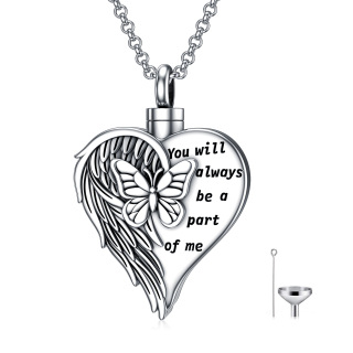 Sterling Silver Butterfly & Heart Urn Necklace for Ashes with Engraved Word-29