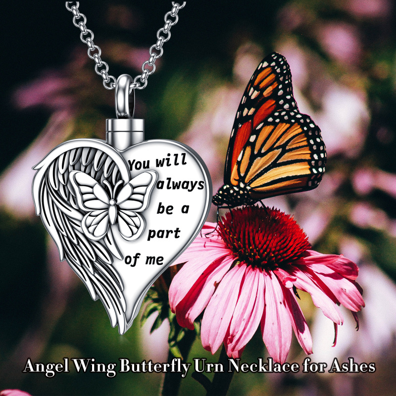 Sterling Silver Butterfly & Heart Urn Necklace for Ashes with Engraved Word-6