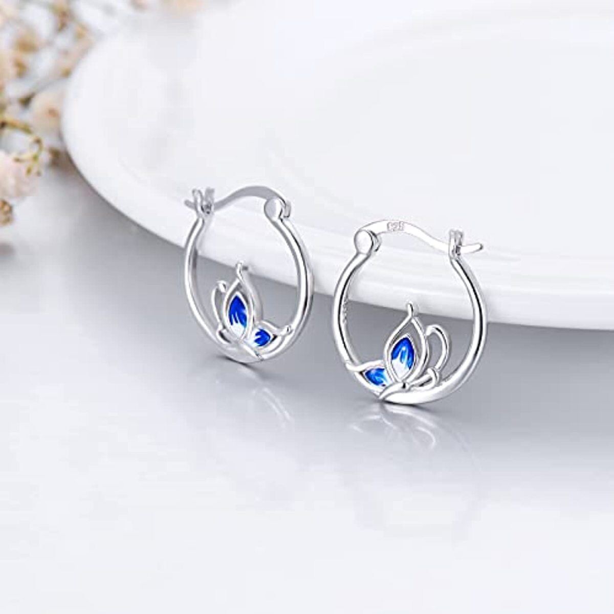 Sterling Silver Butterfly Hoop Earrings-3