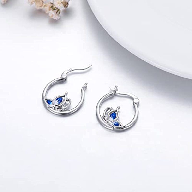 Sterling Silver Butterfly Hoop Earrings-4