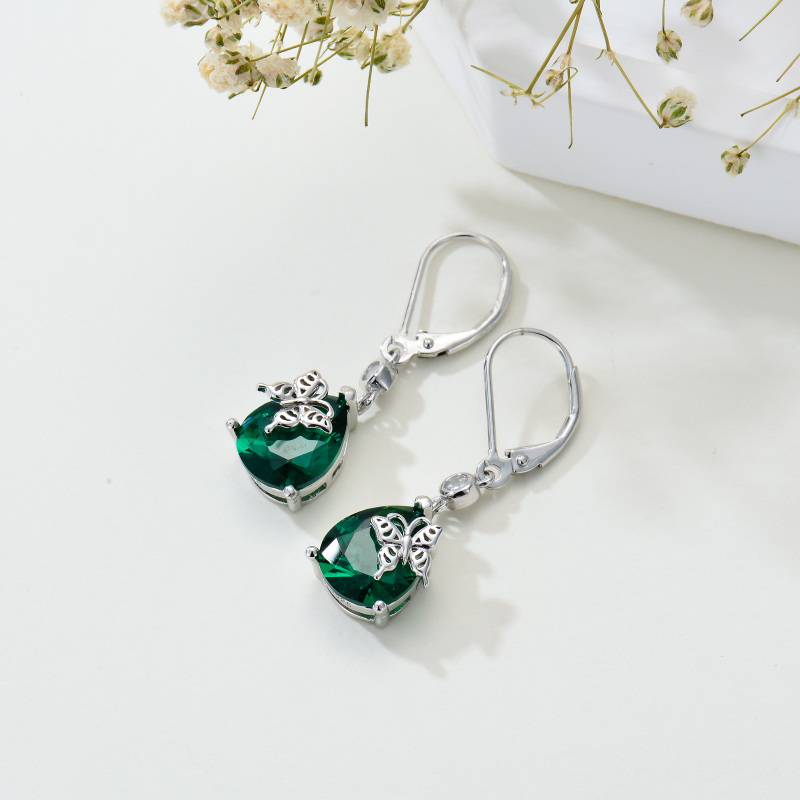 Pendientes de mariposa con circonita cúbica en plata de ley con cierre de palanca-2