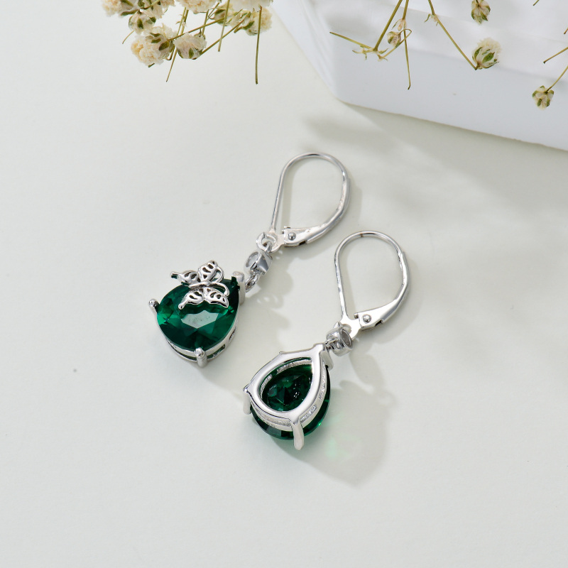 Pendientes de mariposa con circonita cúbica en plata de ley con cierre de palanca-3