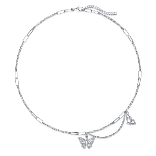 Collier ras du cou en argent sterling avec papillon en métal