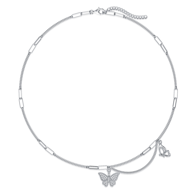 Collier ras du cou en argent sterling avec papillon en métal-7