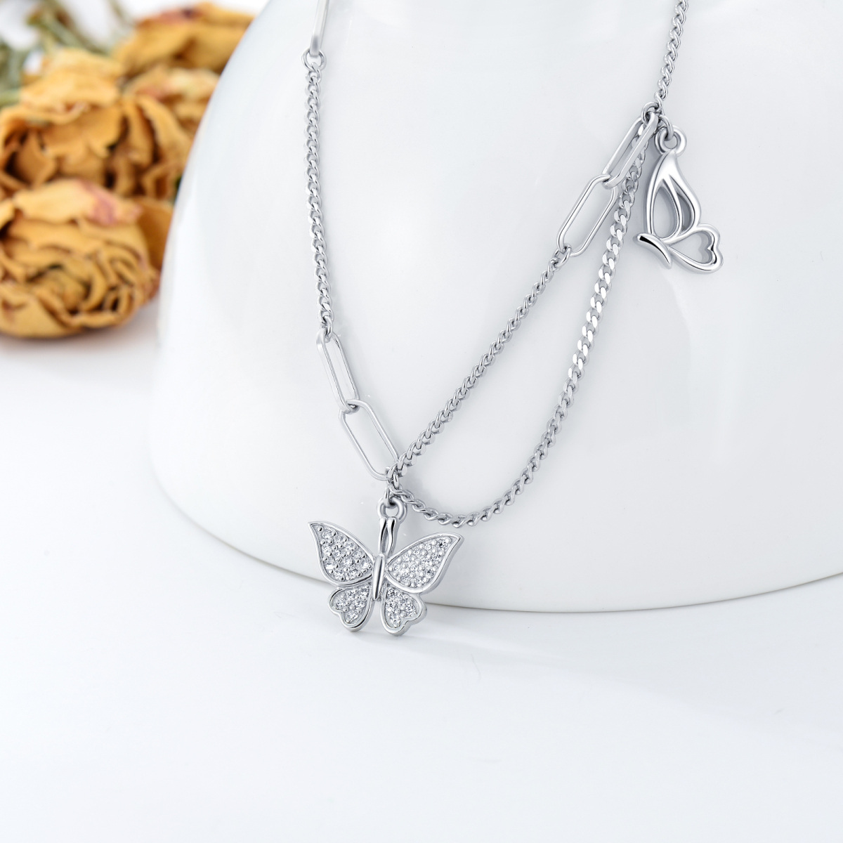 Sterling Silver Butterfly Metal Choker Necklace-4