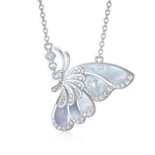 Sterling Silver Mother Of Pearl Butterfly Pendant Necklace-4