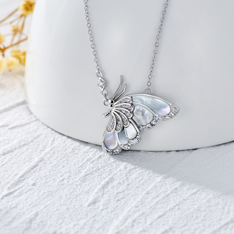Sterling Silver Mother Of Pearl Butterfly Pendant Necklace-3