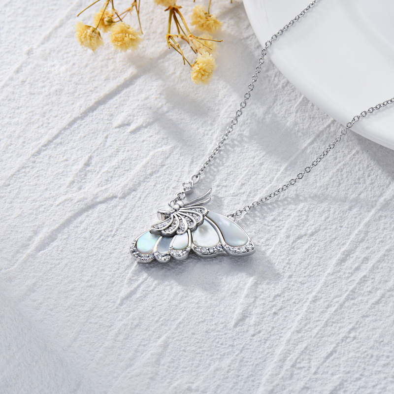 Sterling Silver Mother Of Pearl Butterfly Pendant Necklace-4