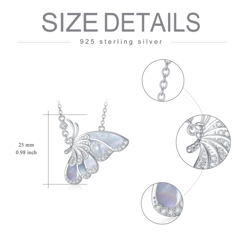 Sterling Silver Mother Of Pearl Butterfly Pendant Necklace-5