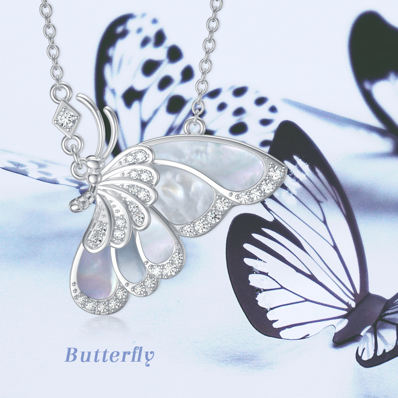 Sterling Silver Mother Of Pearl Butterfly Pendant Necklace-6