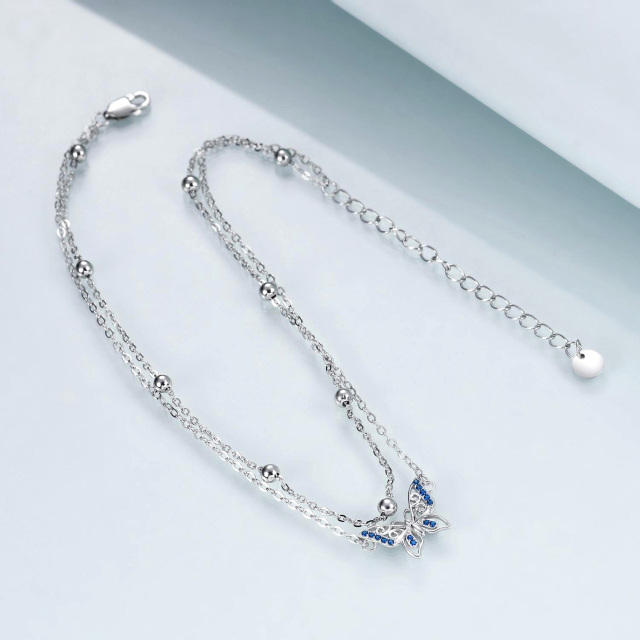 Cavigliera multistrato a farfalla in argento sterling con zirconi cubici-4