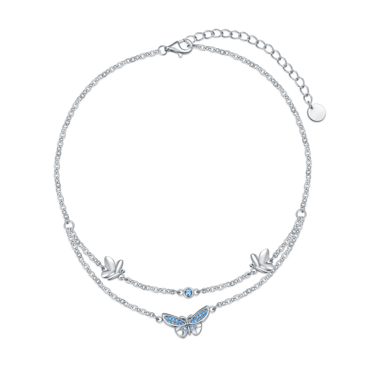 Bracelet de cheville en argent sterling avec papillon en zircon cubique et multicouches-1