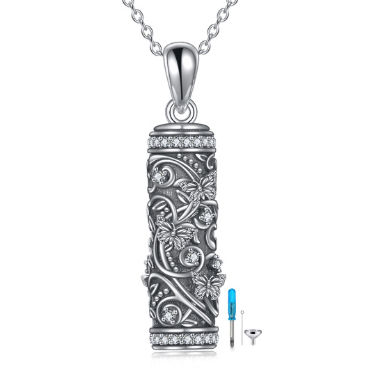 Sterling Silber Cubic Zirkonia Schmetterling auf Bar Urne Halskette für Asche