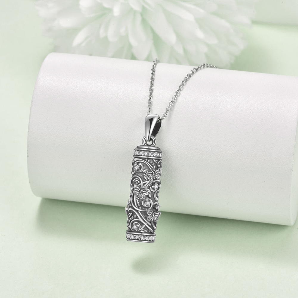Sterling Silver Cubic Zirconia Butterfly on Bar Urn Necklace for Ashes-3