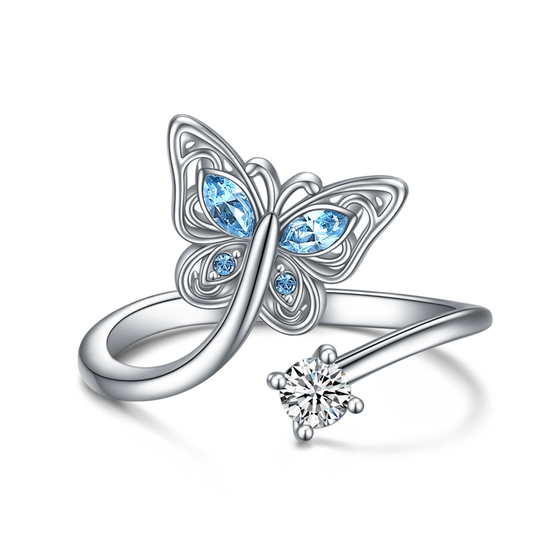 Anello aperto a forma di farfalla in argento sterling con zirconi cubici-2