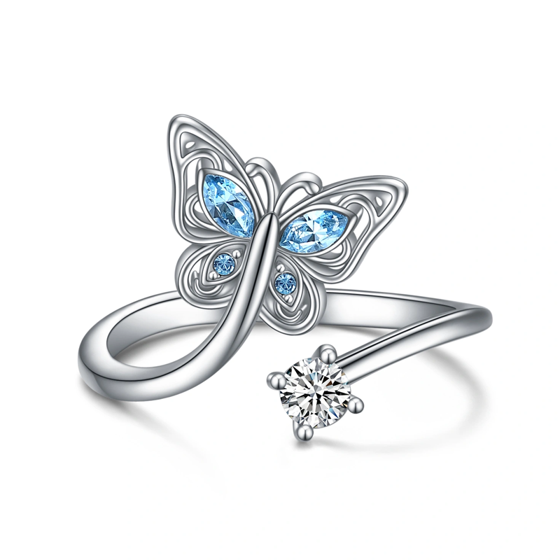 Sterling Silver Cubic Zirconia Butterfly Open Ring-2