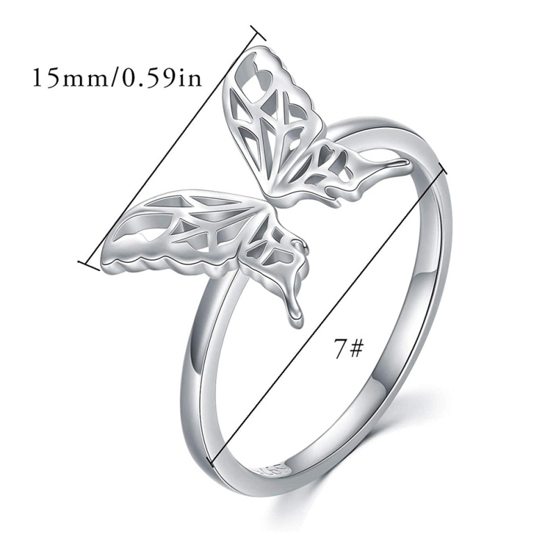 Bague ouverte en argent sterling avec papillon