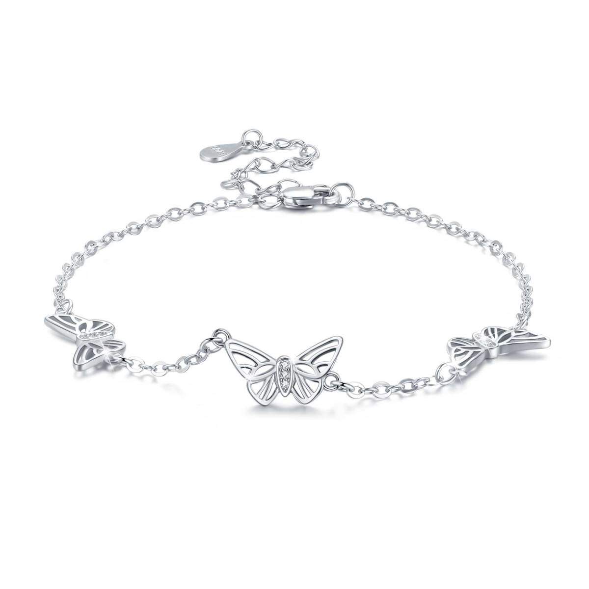 Sterling Silver Cubic Zirconia Butterfly Charm Bracelet-1