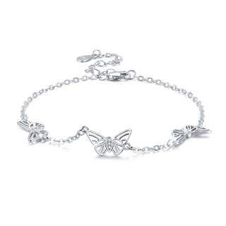 Sterling Silver Cubic Zirconia Butterfly Charm Bracelet-46