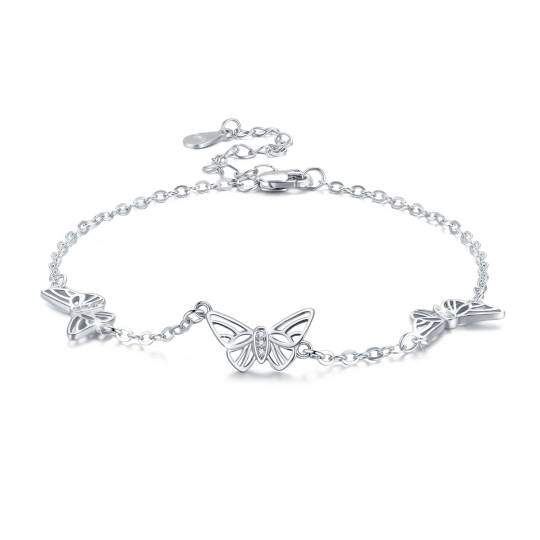 Pulsera de plata de ley con colgante de mariposa de circonita cúbica