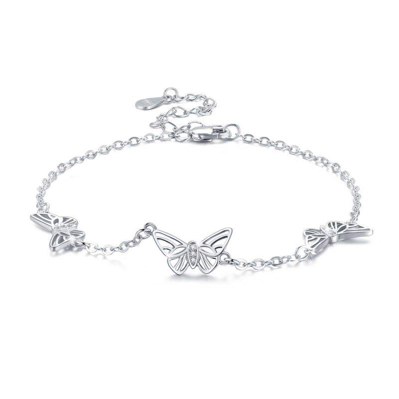 Sterling Silver Cubic Zirconia Butterfly Charm Bracelet-13