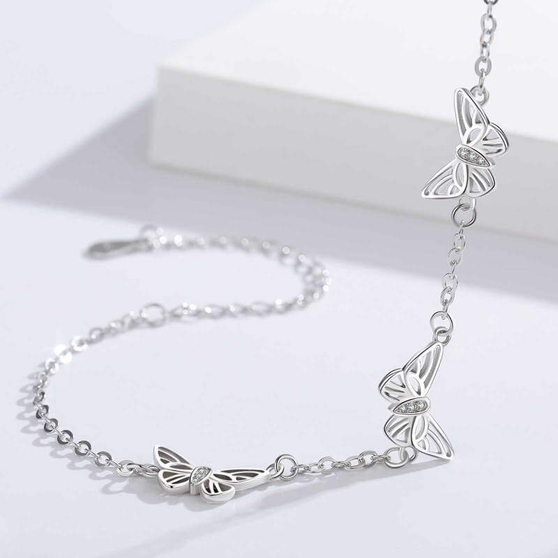 Pulseira com pingente de borboleta em prata de lei com zircónias cúbicas-3